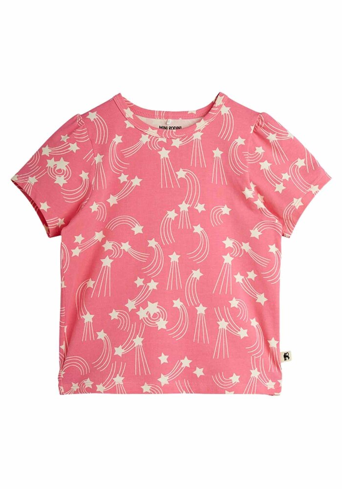 Mini Rodini Starfall aop puff sleeve ss top Pink