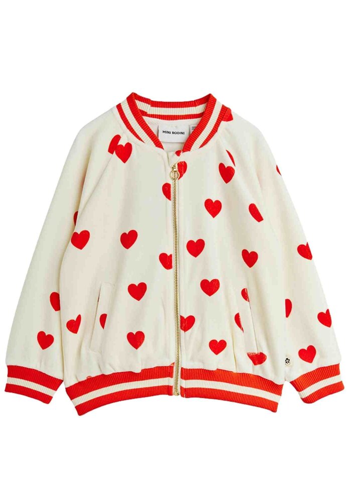 Mini Rodini Hearts aop velour baseball cardigan White