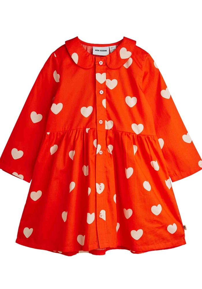 Mini Rodini Hearts aop woven ls dress Red