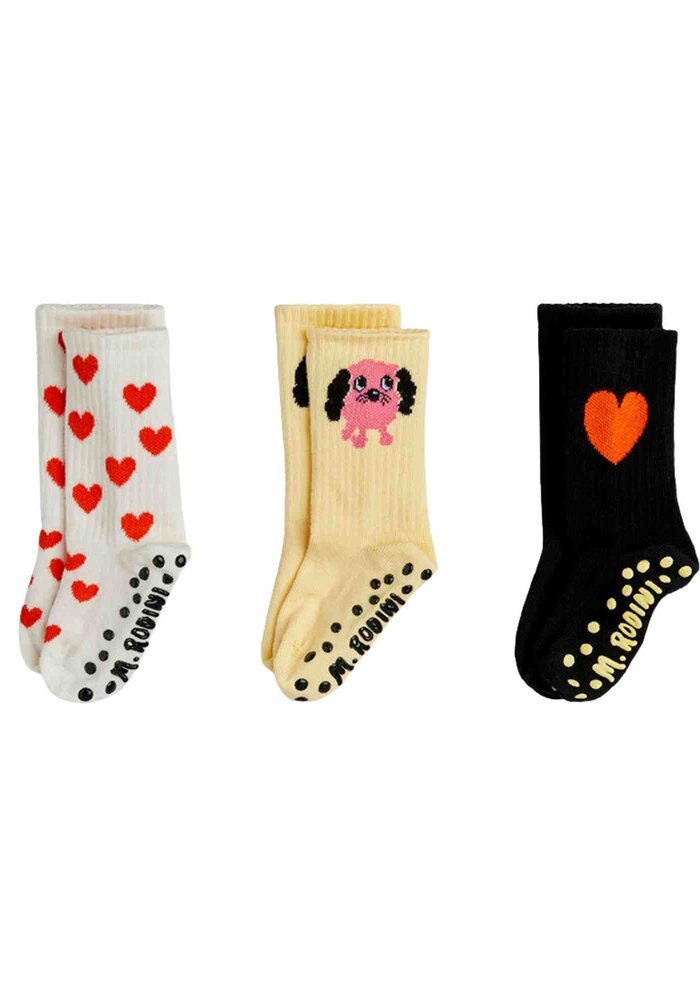 Mini Rodini Doggie 3-pack anti-slip socks Multi