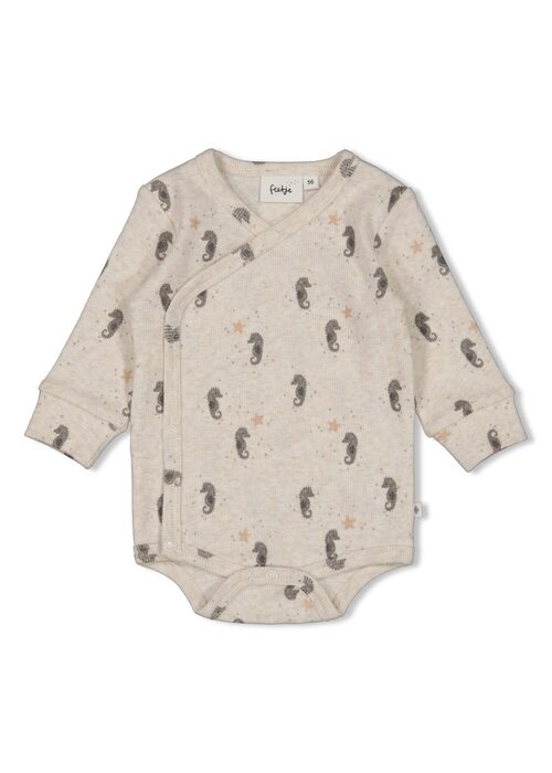 Feetje Feetje Wikkelromper rib AOP - Sea Sweeties Offwhite melange