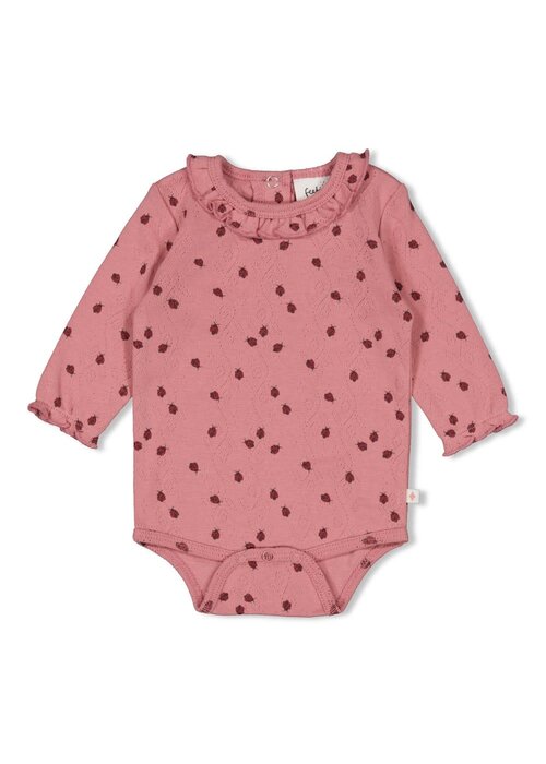 Feetje Feetje Romper ajour rib AOP - Ladybug Roze