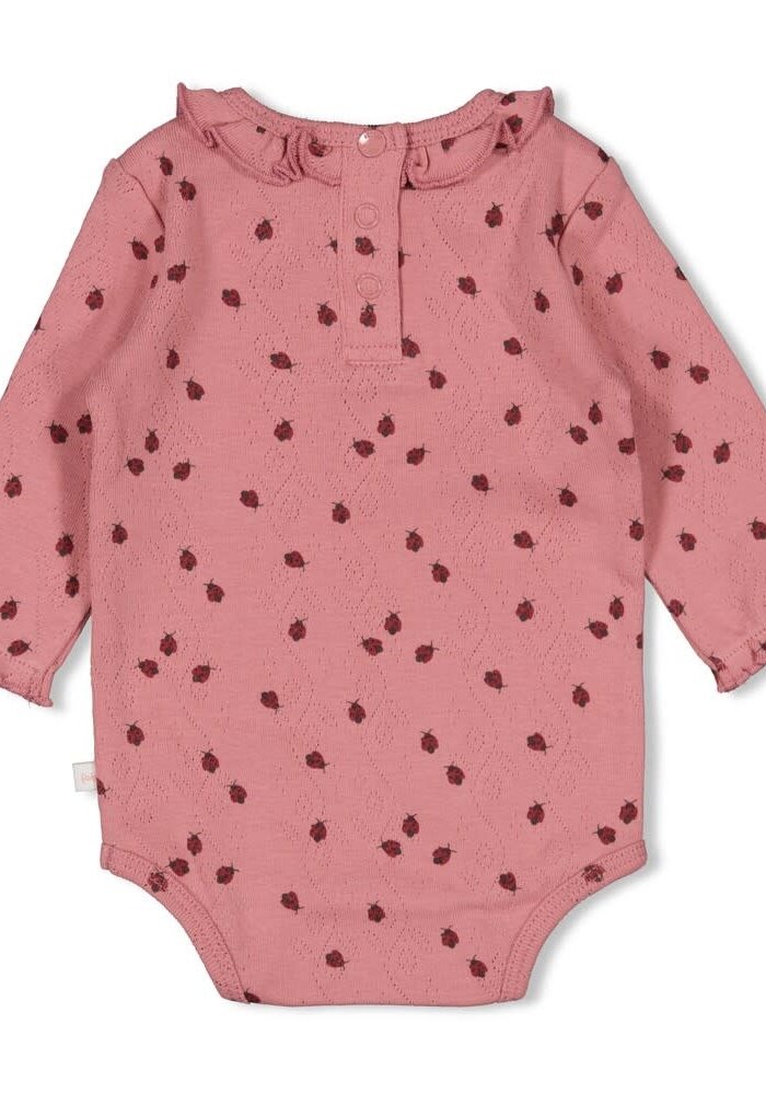 Feetje Romper ajour rib AOP - Ladybug Roze