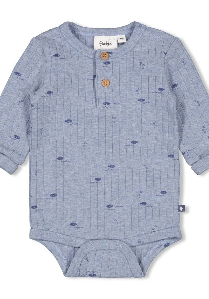 Feetje Romper rib AOP - Blue Ocean Blauw melange