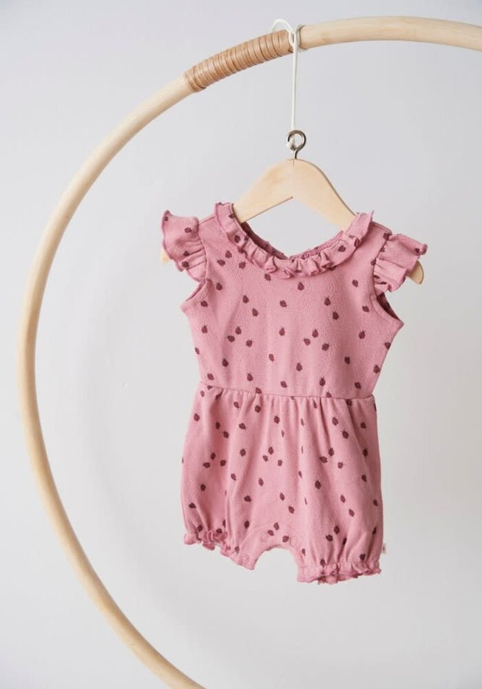 Feetje Playsuit ajour rib AOP - Ladybug Roze