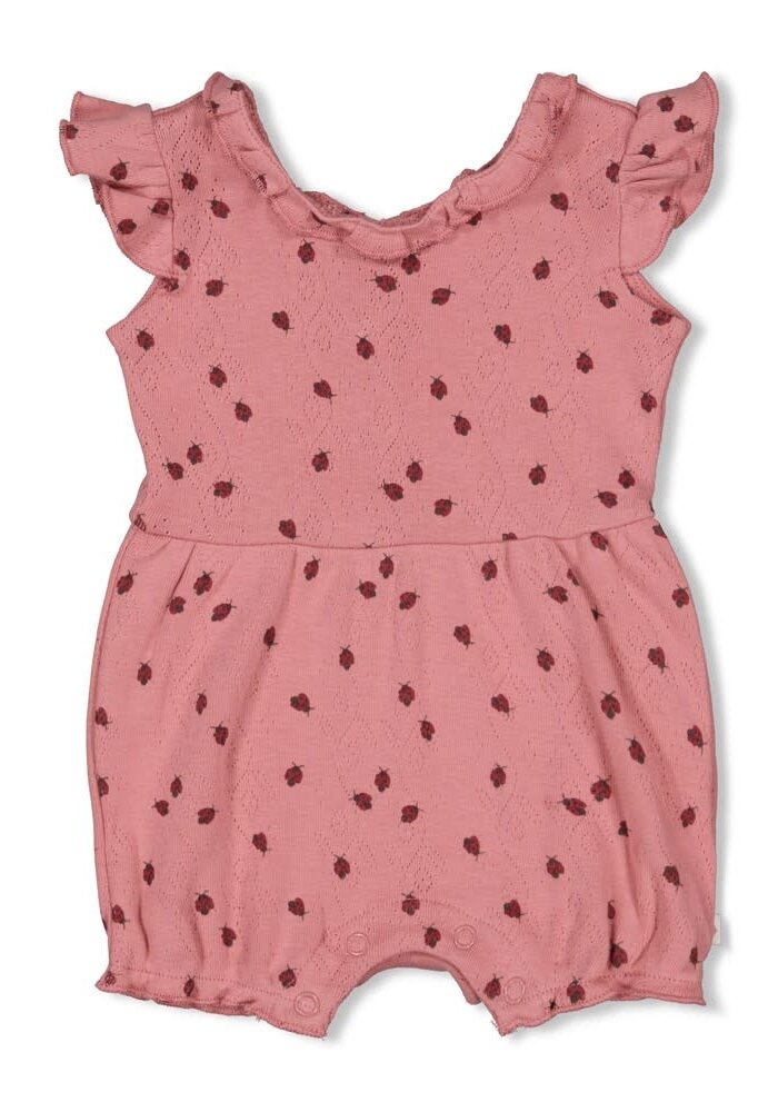 Feetje Playsuit ajour rib AOP - Ladybug Roze