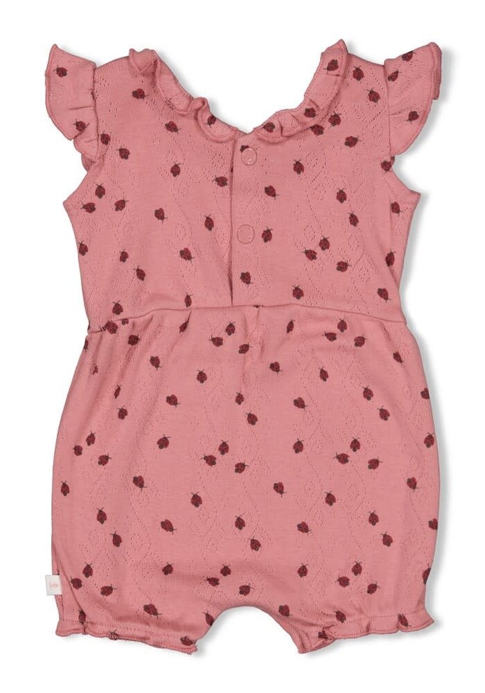 Feetje Playsuit ajour rib AOP - Ladybug Roze