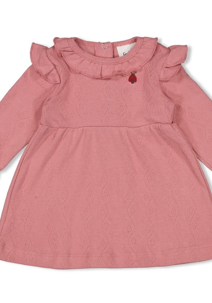 Feetje Jurk ajour rib l/m - Ladybug Roze