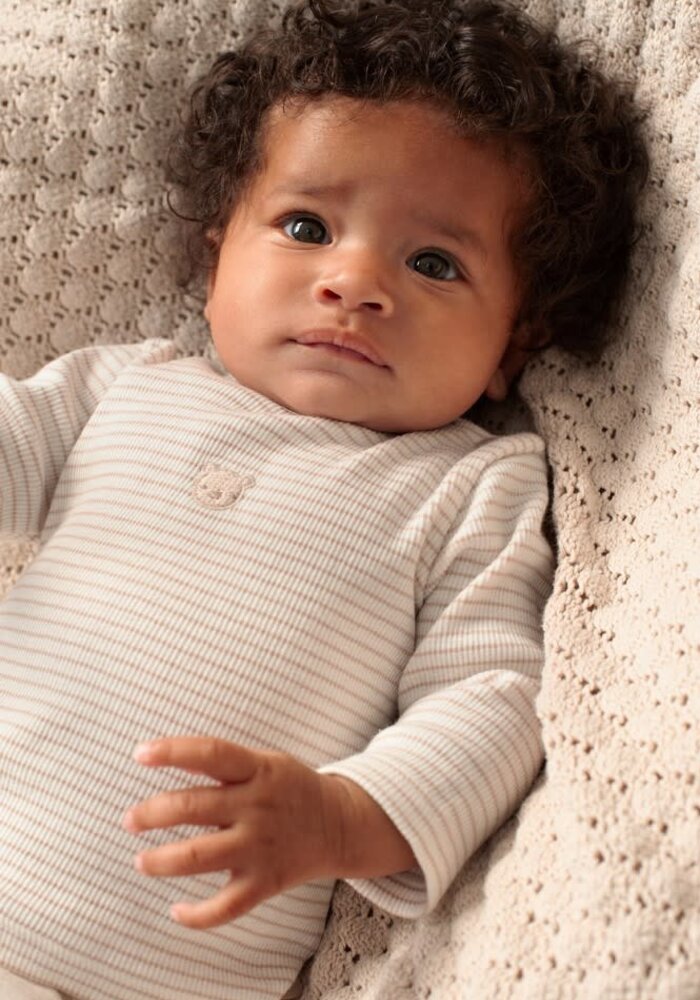 Feetje Longsleeve rib met streep - Honey Bear Zand