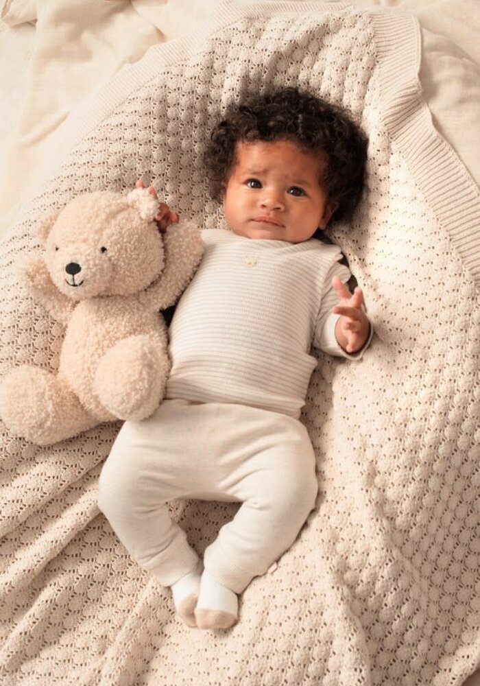 Feetje Longsleeve rib met streep - Honey Bear Zand