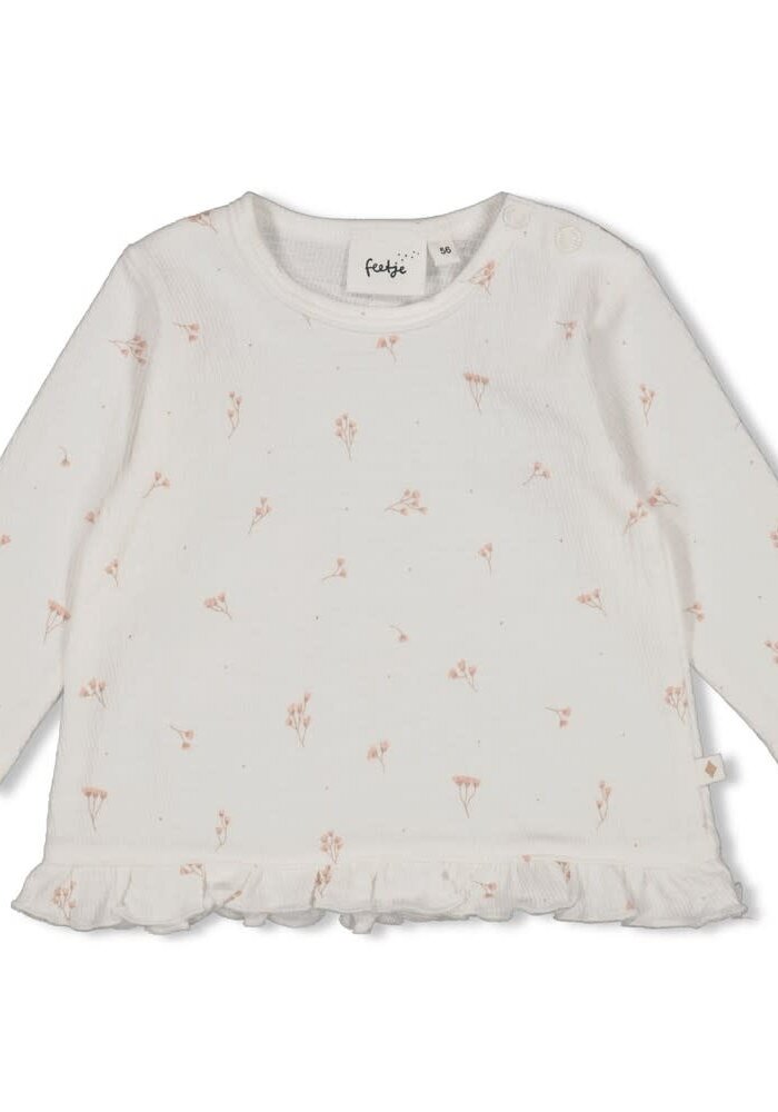 Feetje Longsleeve ruches crinkle AOP - Delicate Flower Offwhite