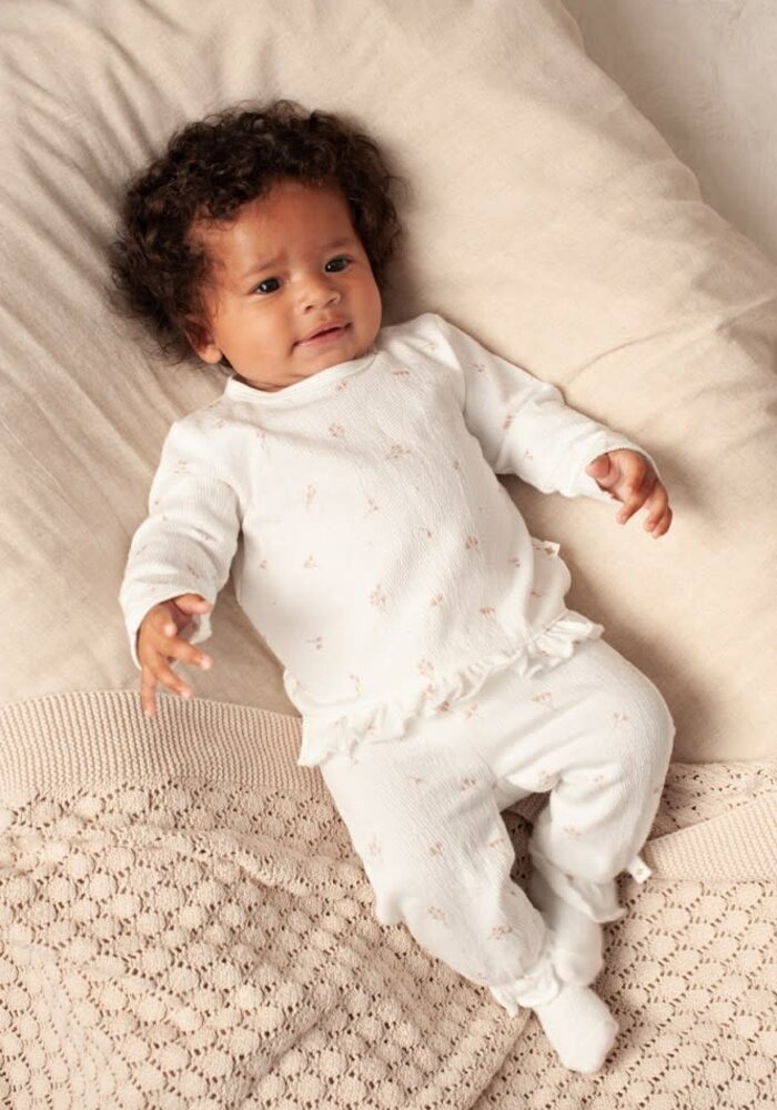 Feetje Longsleeve ruches crinkle AOP - Delicate Flower Offwhite