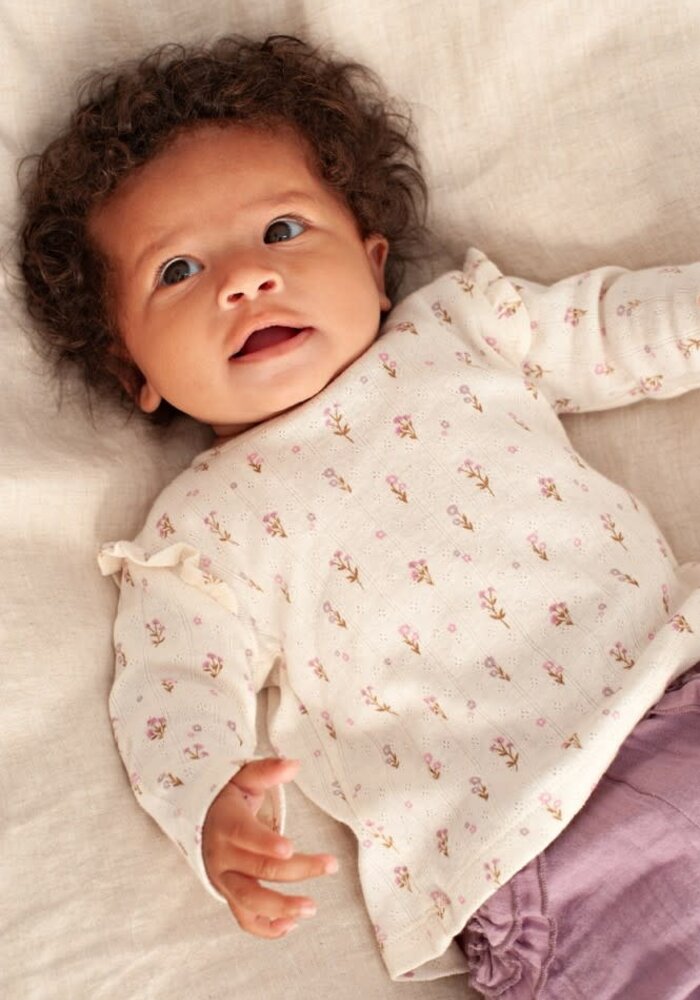 Feetje Longsleeve pointelle rib AOP - Flower Ranch Offwhite