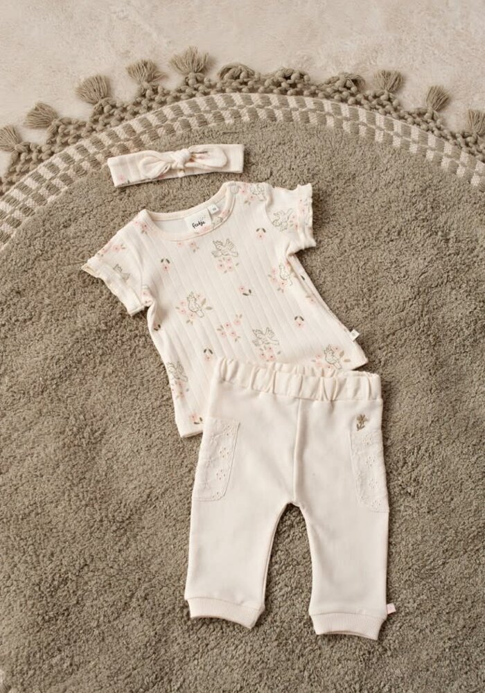 Feetje T-shirt pointelle rib AOP - Let Your Dreams Blossom Offwhite