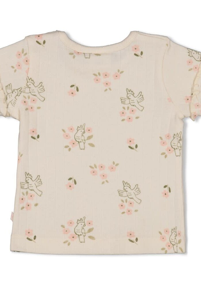 Feetje T-shirt pointelle rib AOP - Let Your Dreams Blossom Offwhite