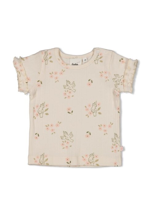 Feetje Feetje T-shirt pointelle rib AOP - Let Your Dreams Blossom Offwhite