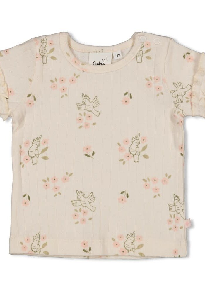 Feetje T-shirt pointelle rib AOP - Let Your Dreams Blossom Offwhite