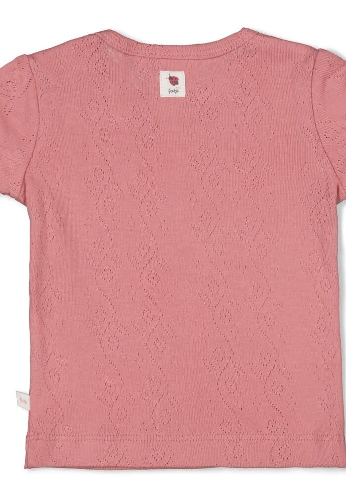 Feetje T-shirt ajour rib - Ladybug Roze