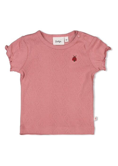 Feetje Feetje T-shirt ajour rib - Ladybug Roze