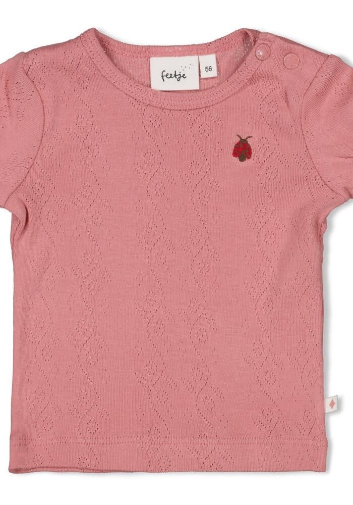 Feetje T-shirt ajour rib - Ladybug Roze