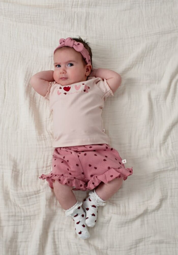 Feetje Short ajour rib AOP - Ladybug Roze
