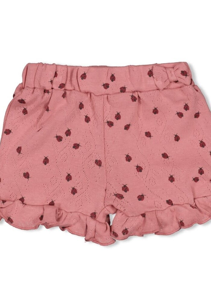 Feetje Short ajour rib AOP - Ladybug Roze