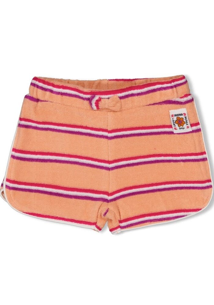 Feetje Short streep badstof - Love Peace Aloha Perzik