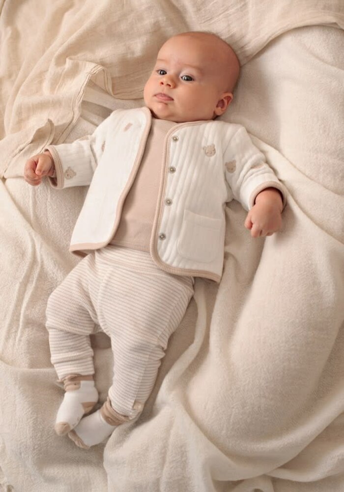 Feetje Broek rib met streep - Honey Bear Zand