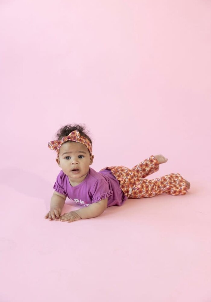 Feetje Flare broek AOP - Love Peace Aloha Perzik