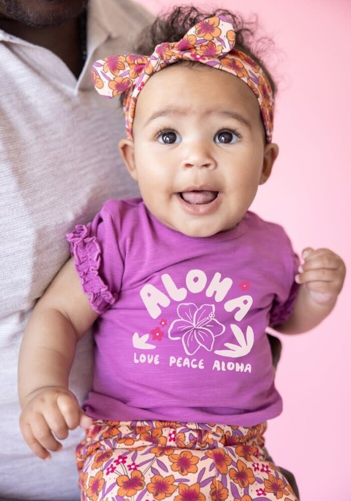 Feetje Flare broek AOP - Love Peace Aloha Perzik