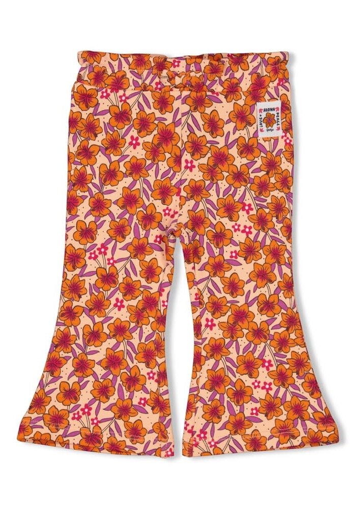 Feetje Flare broek AOP - Love Peace Aloha Perzik