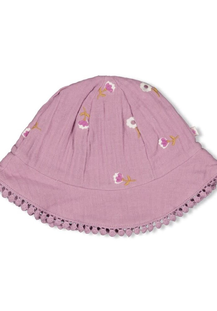 Feetje Zonnehoed mousseline AO embroidery - Flower Ranch Violet