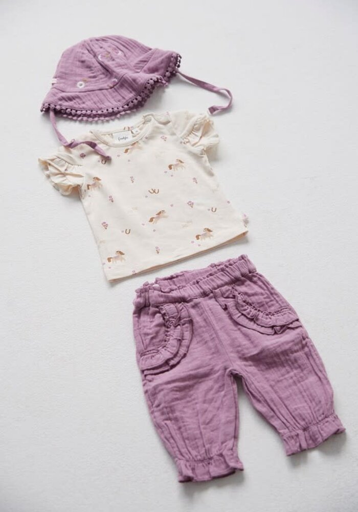 Feetje Zonnehoed mousseline AO embroidery - Flower Ranch Violet