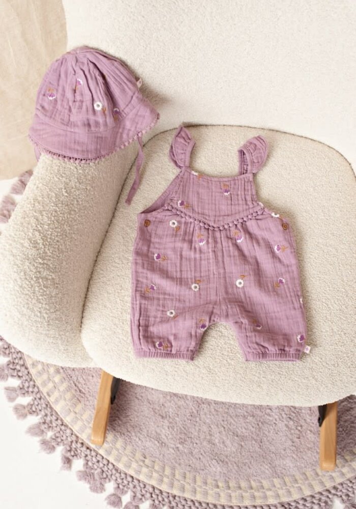 Feetje Zonnehoed mousseline AO embroidery - Flower Ranch Violet