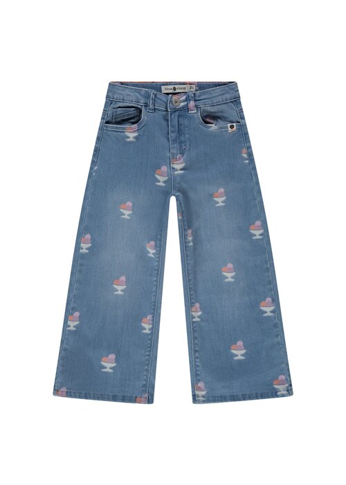 STAINS AND STORIES Stains and Stories girls wide leg printed denim Medium Blue