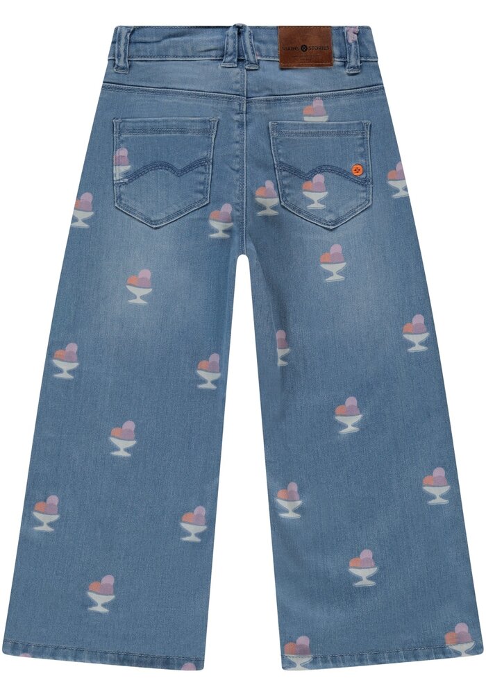 Stains and Stories girls wide leg printed denim Medium Blue