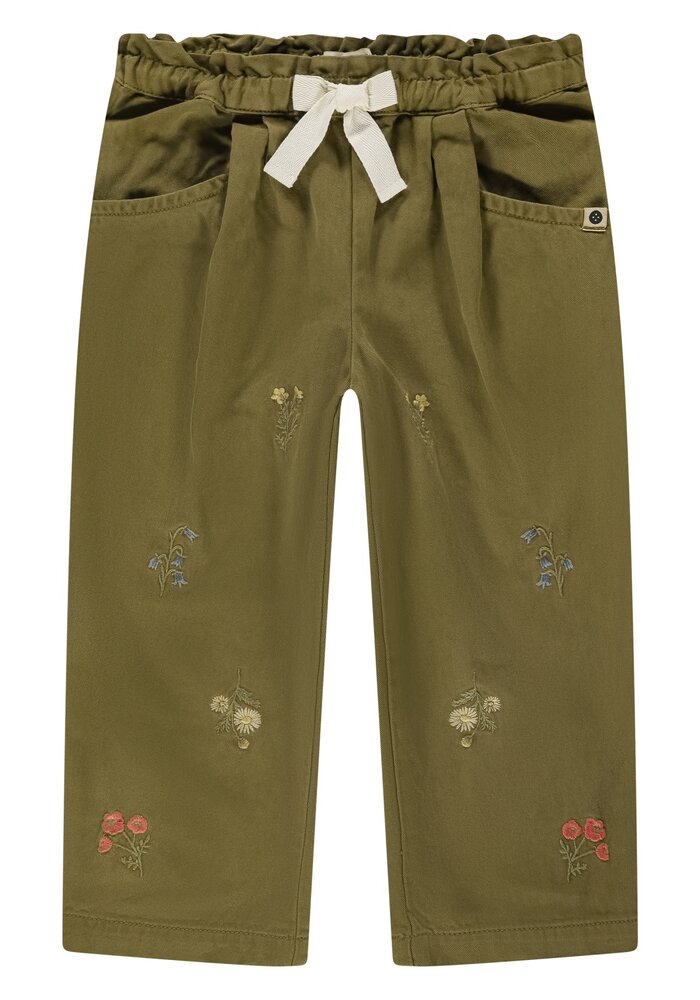 Stains and Stories girls wide embroidered pants Army