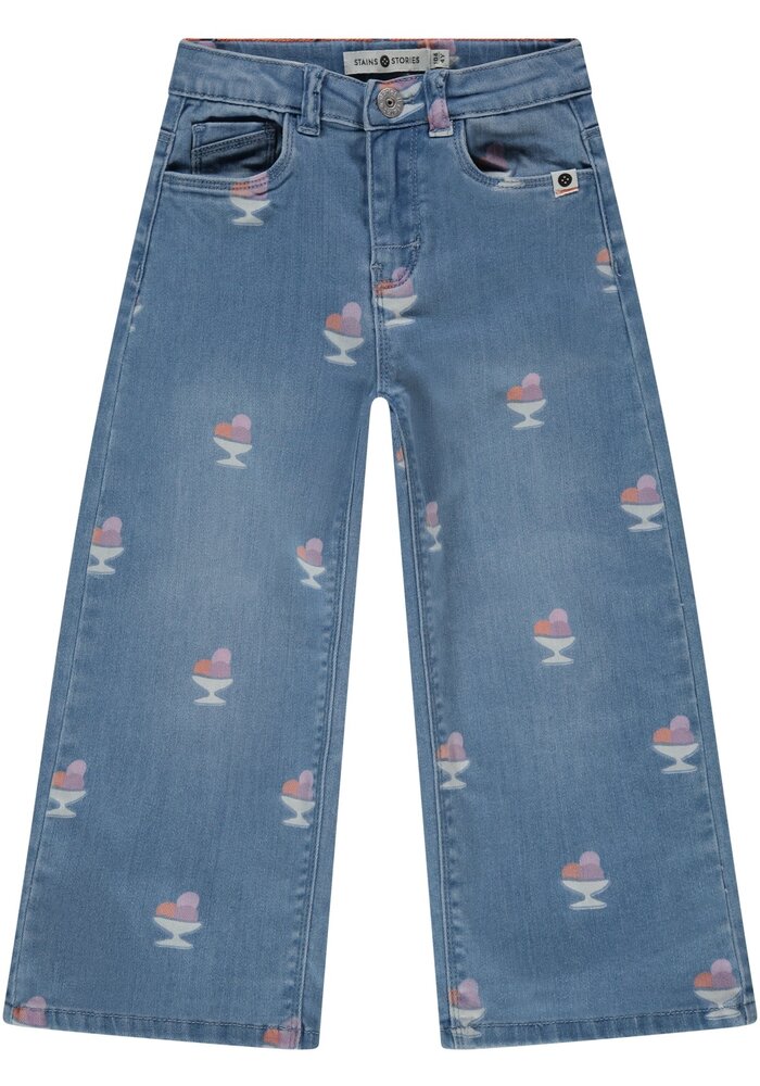 Stains and Stories girls wide leg printed denim Medium Blue