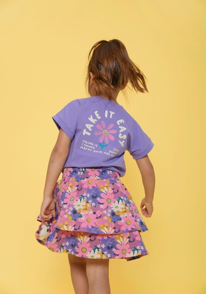 Jubel T-shirt met backprint - Rolling in to Spring Paars