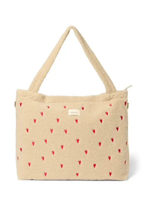 Studio Noos Studio Noos Ecru Teddy Hearts Luiertas