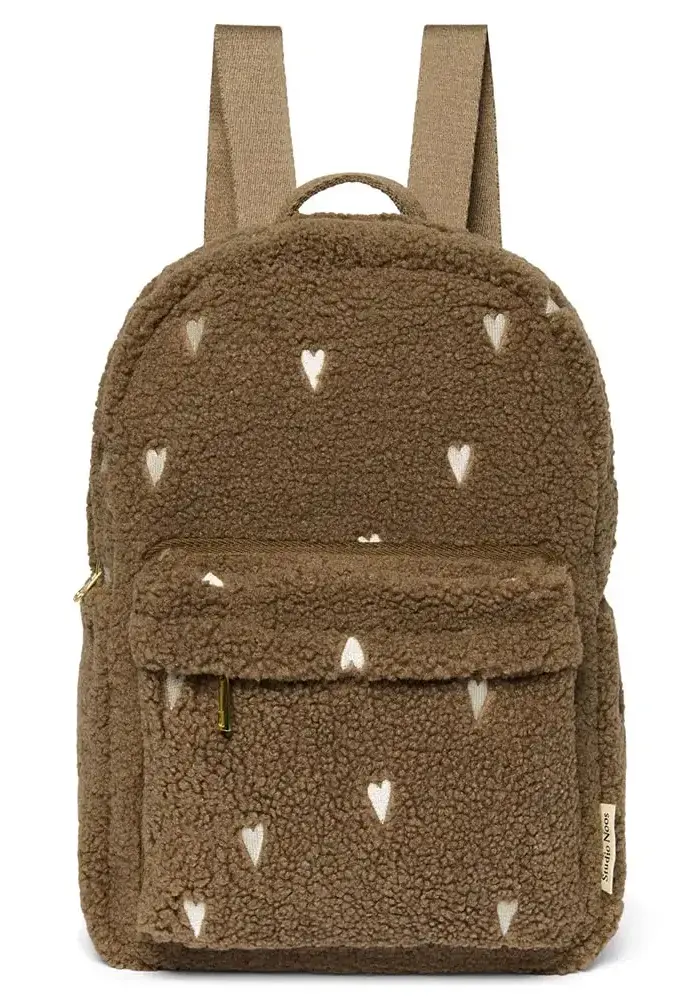 Studio Noos Brown Teddy Hearts Midi Backpack