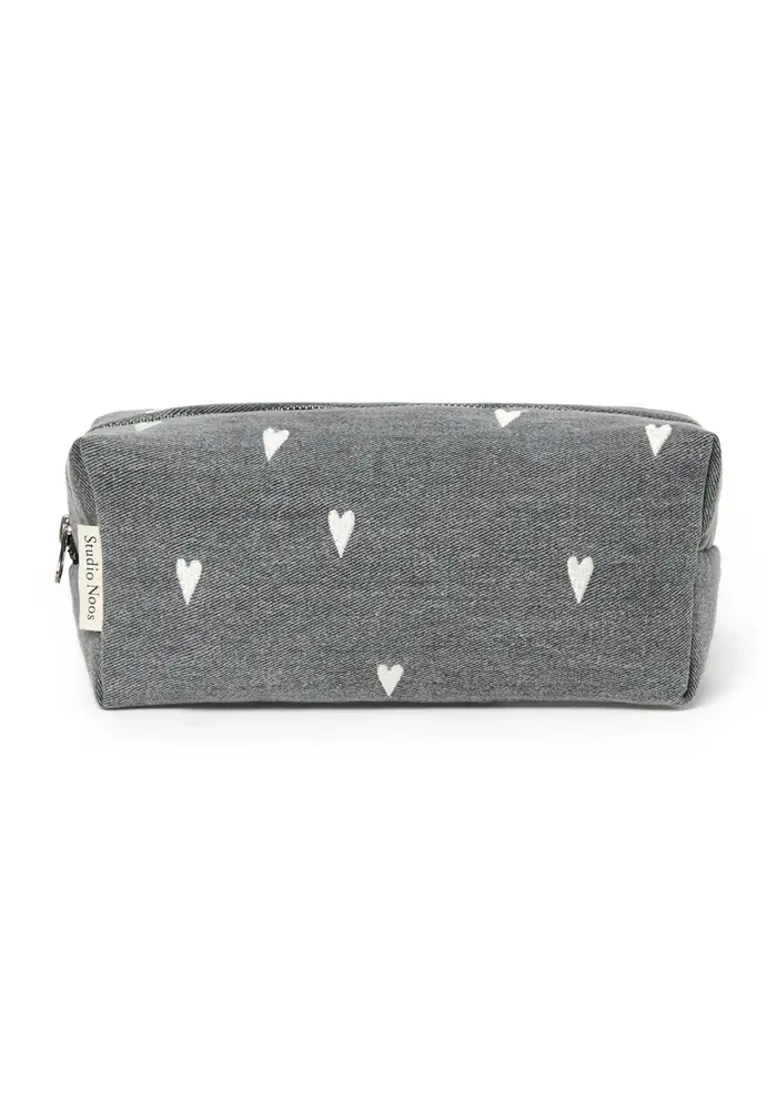 Studio Noos Grijze Denim Hearts Pouch