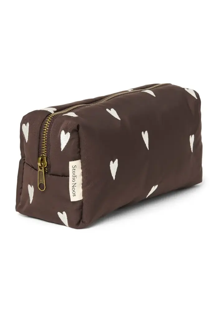 Studio Noos Brown Hearts Puffy Pouch