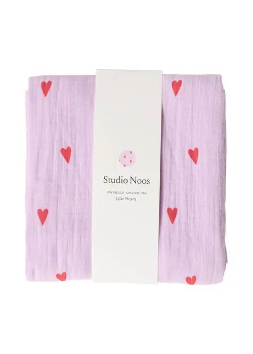 Studio Noos Studio Noos Paarse Hydrofiele Doek Met Hartjes - Large