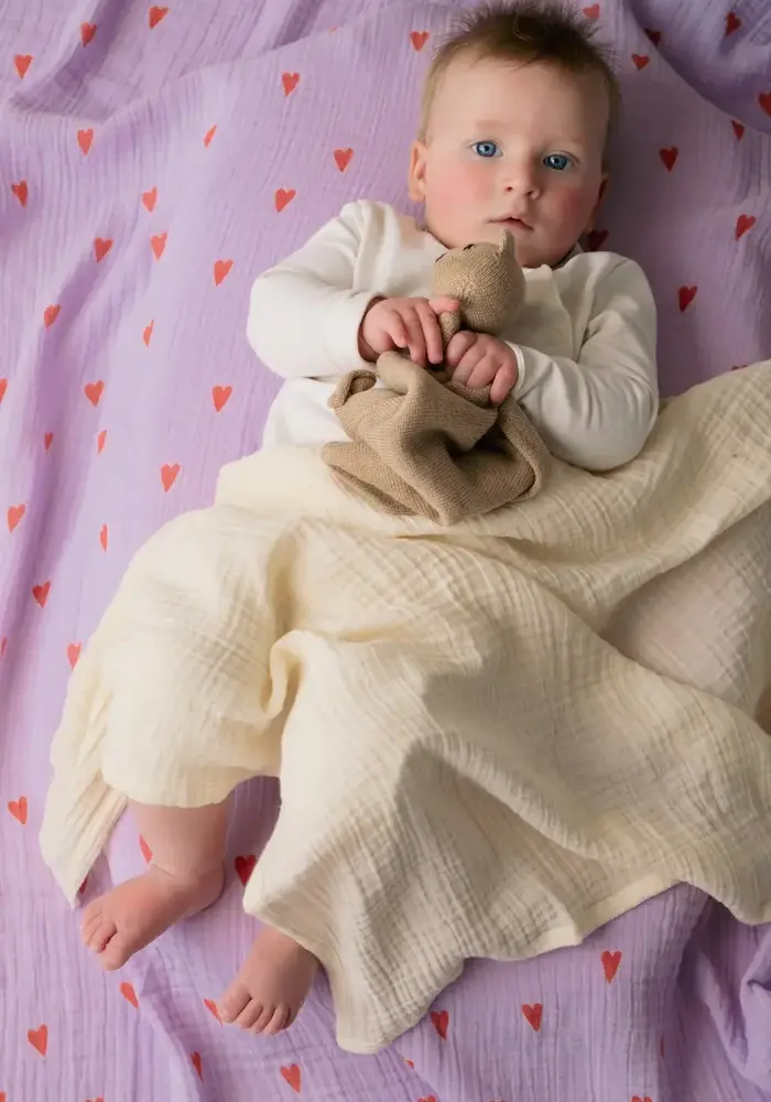 Studio Noos Paarse Hydrofiele Doek Met Hartjes - Large