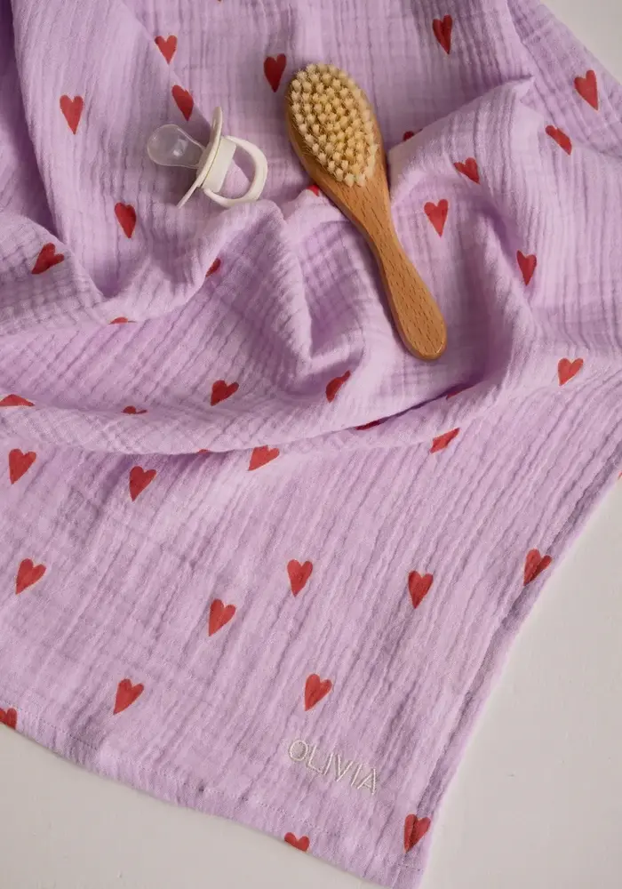 Studio Noos Paarse Hydrofiele Doek Met Hartjes - Large