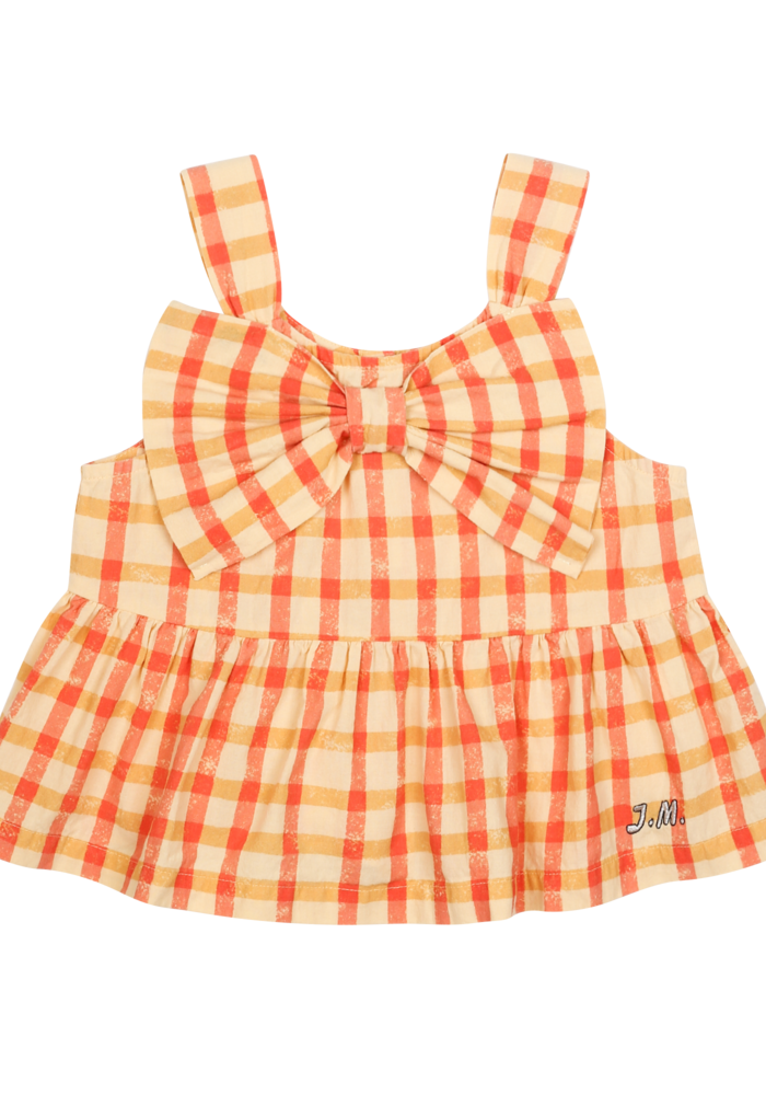 Jelly Mallow Checked Ribon Sleeveless Blouse