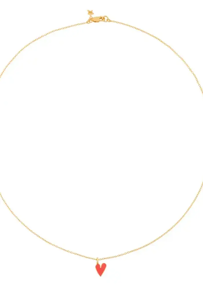 Bibi Camille Medium Heart Necklace Neon Pink Enamel