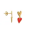 Bibi Camille Medium Two Hearts Stud Earring Neon Pink Enamel Gold