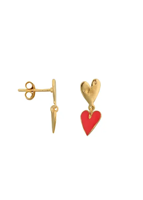 Bibi Camille Bibi Camille Medium Two Hearts Stud Earring Neon Pink Enamel Gold